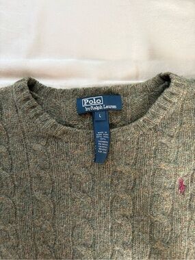 Polo by Ralph Lauren Olive Cable-Knit Crewneck with Burgundy Pony